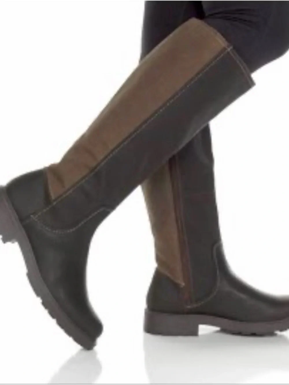 Clarks Two-Tone Dark Brown and Chestnut leather riding boot.  Opal Glow Boot